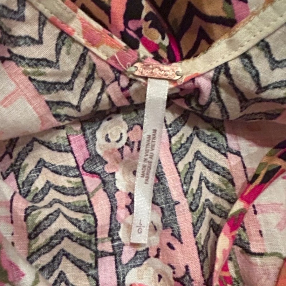 Free People Summer In Tulum Tunic Large Pink Boho Linen Summer Peplum Ruffle - Picture 6 of 8